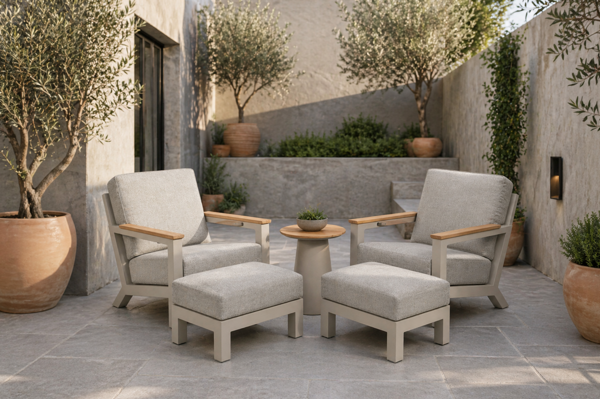 Capitol 2 Recliners with Footstools and Table